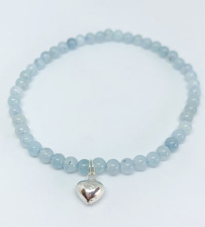 Aquamarine Bead Heart Bracelet