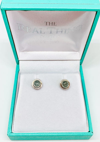 Silver Disc Aquamarine Stud Earrings