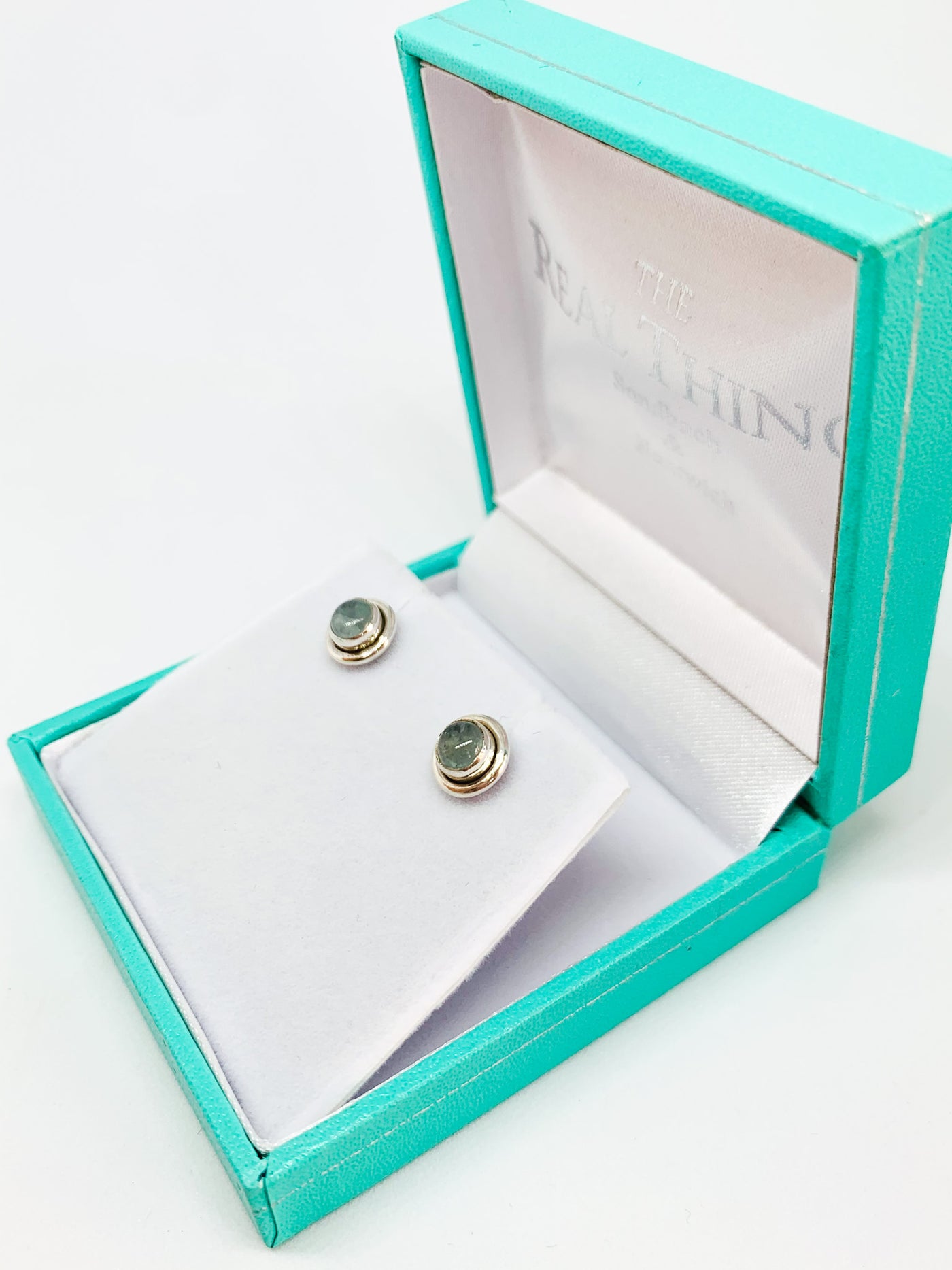 Silver Disc Aquamarine Stud Earrings