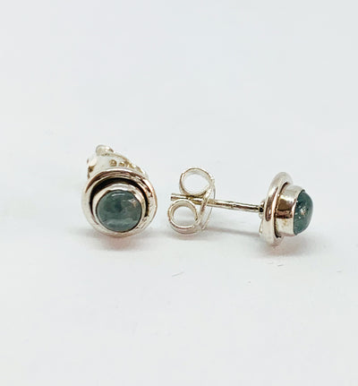 Silver Disc Aquamarine Stud Earrings