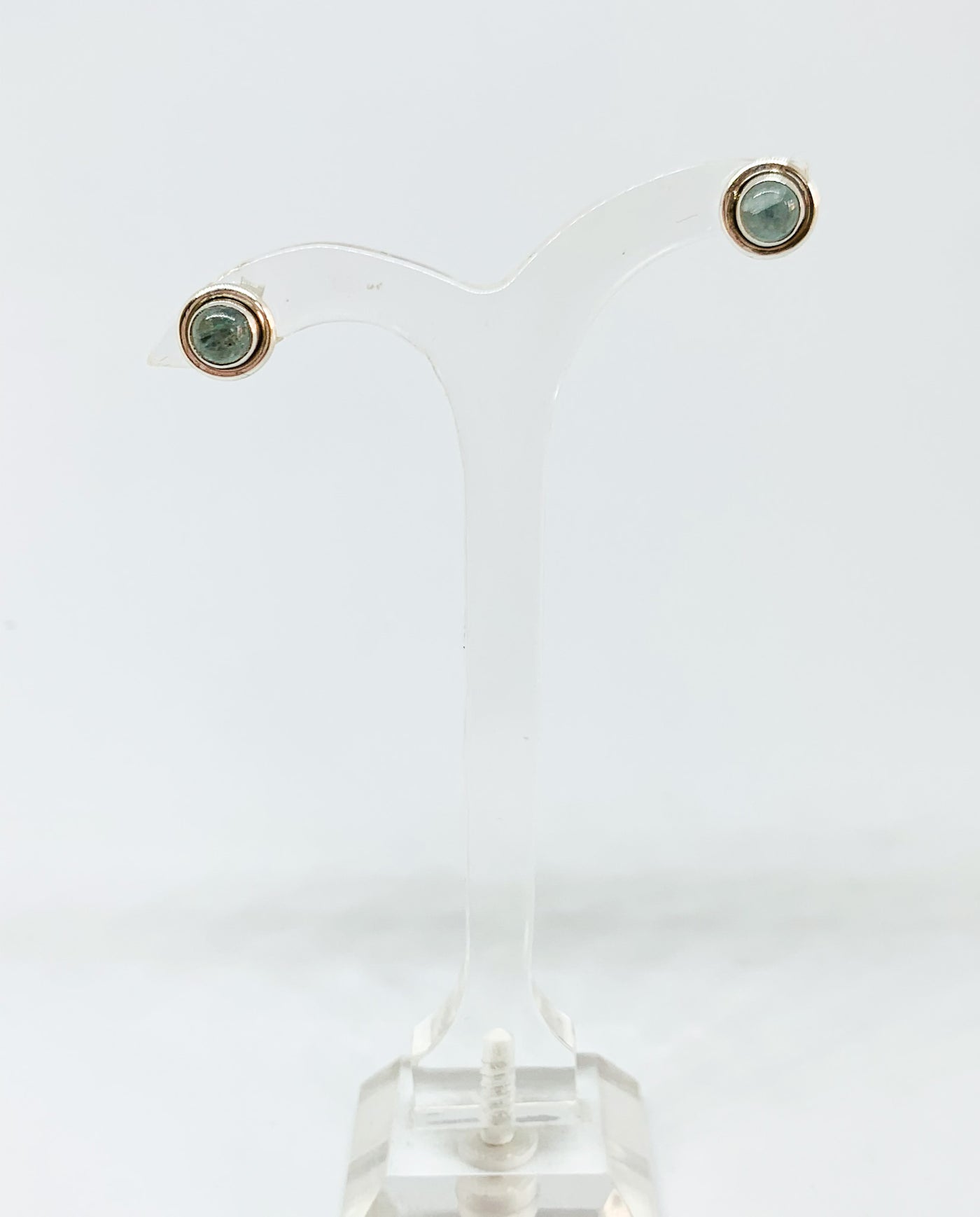 Silver Disc Aquamarine Stud Earrings