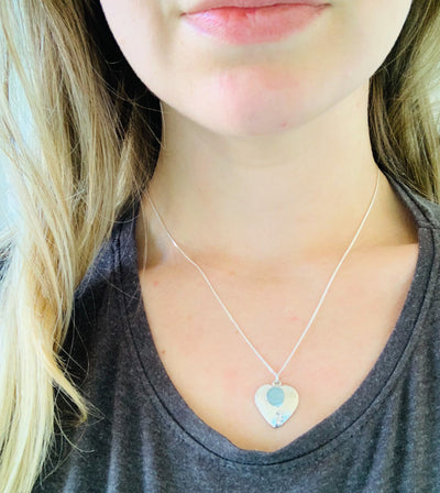 Aquamarine Hammered Heart Pendant