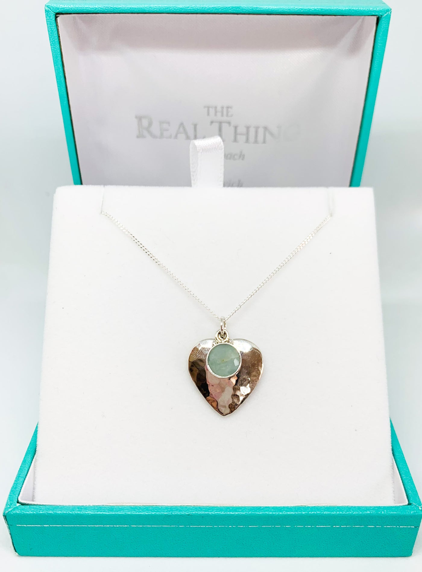 Aquamarine Hammered Heart Pendant