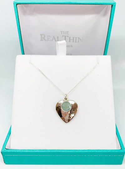 Aquamarine Hammered Heart Pendant