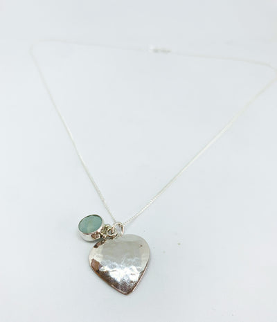 Aquamarine Hammered Heart Pendant