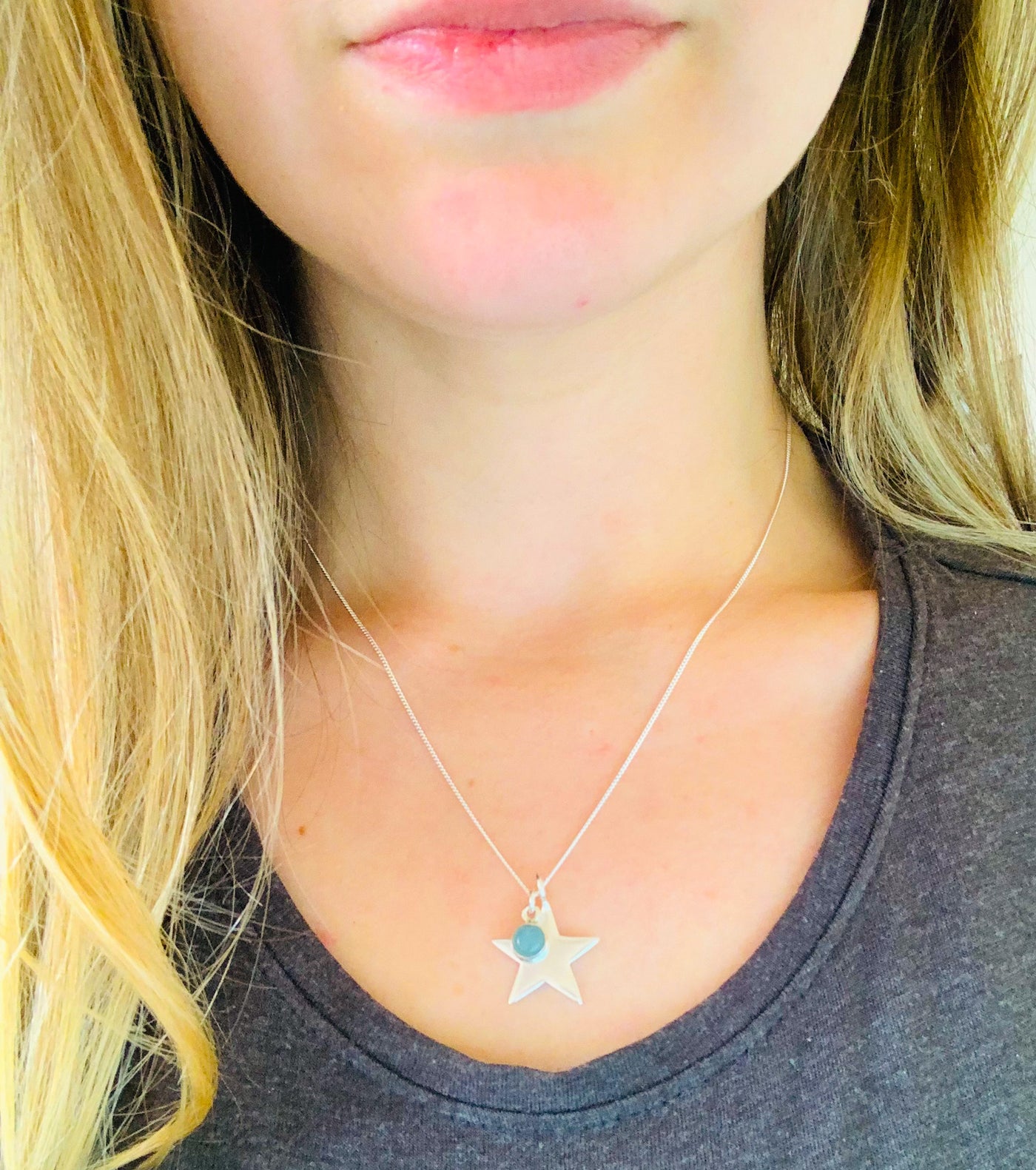 Aquamarine Stone & Star Pendant