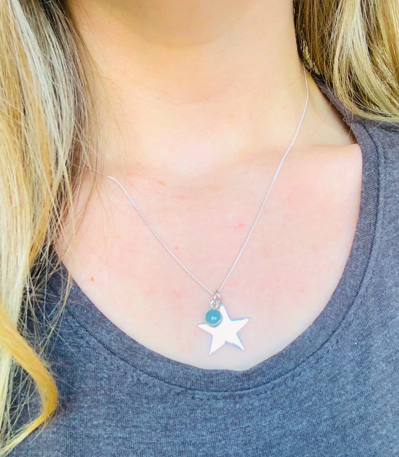 Aquamarine Stone & Star Pendant