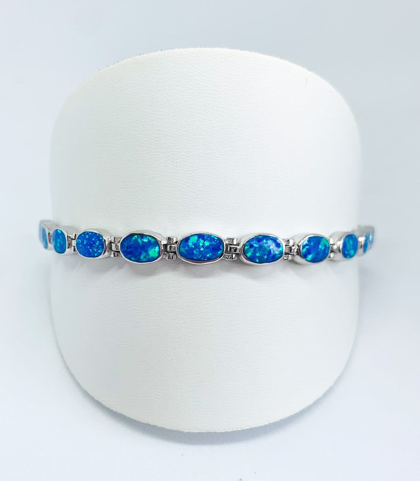 Blue Opal Solid Oval Link Bracelet 