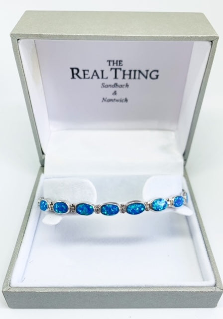 Blue Opal Solid Oval Link Bracelet