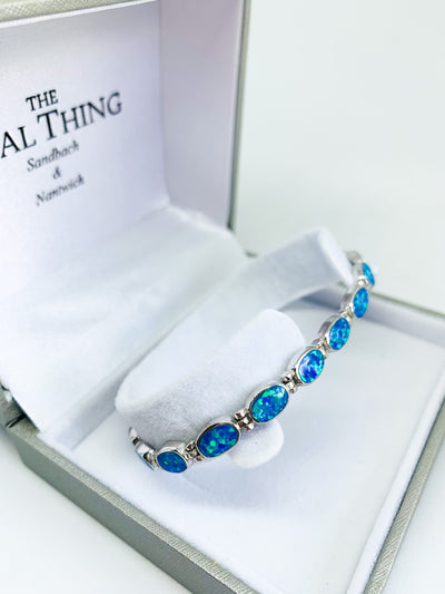 Blue Opal Solid Oval Link Bracelet