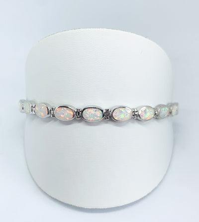 silver white Opal Solid Oval Link Bracelet