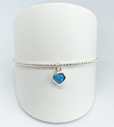 Blue Opal Heart Beaded Stretch Bracelet