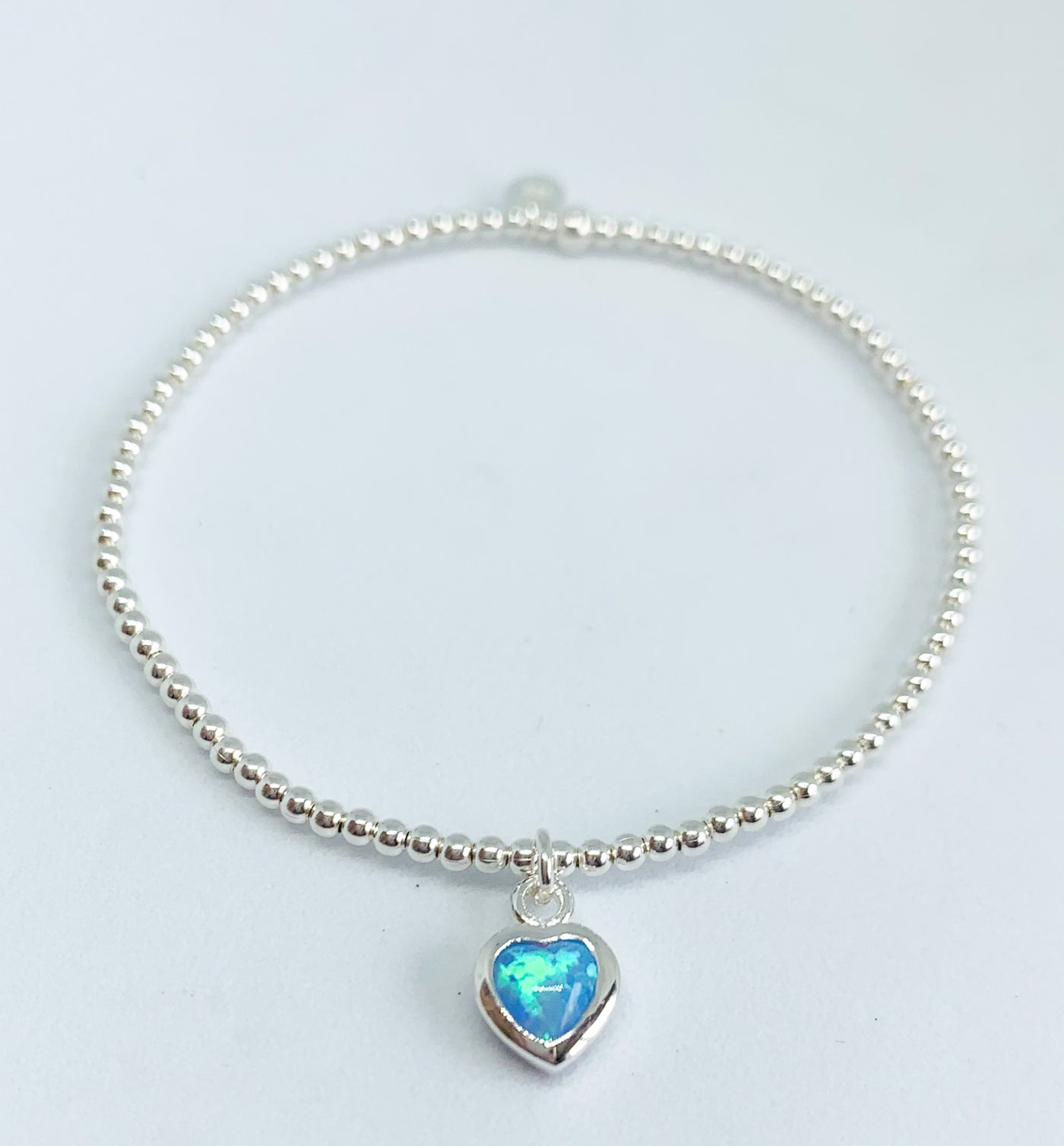 Blue Opal Heart Beaded Stretch Bracelet