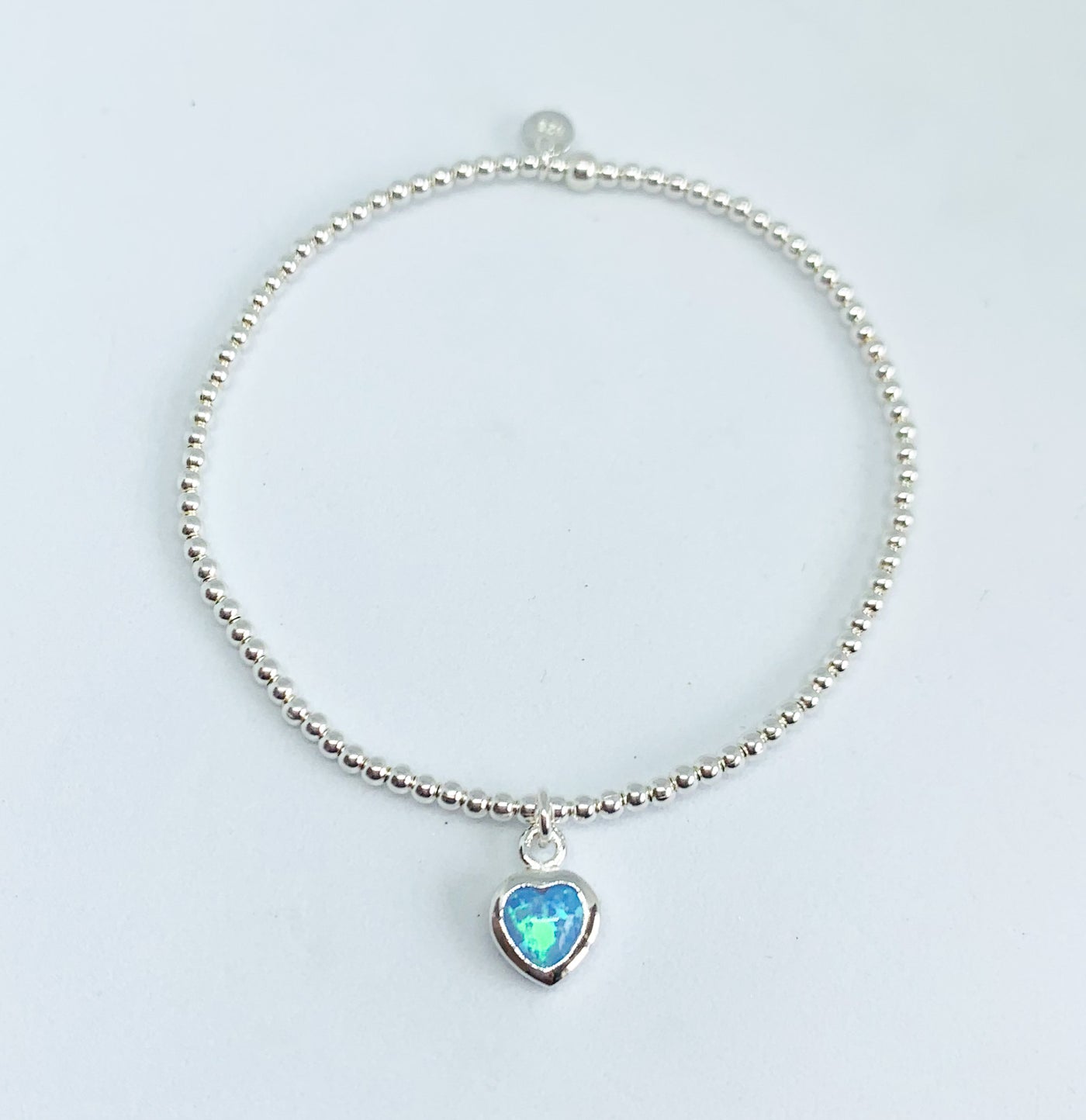 Blue Opal Heart Beaded Stretch Bracelet