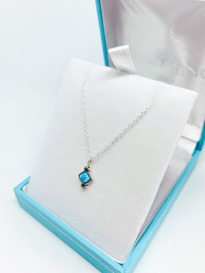 Blue Opal Vintage Square Pendant