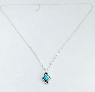 Blue Opal Vintage Square Pendant