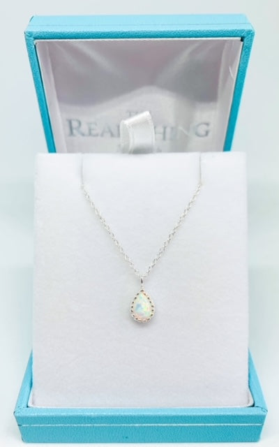 Opal Teardrop Scalloped Edge Pendant