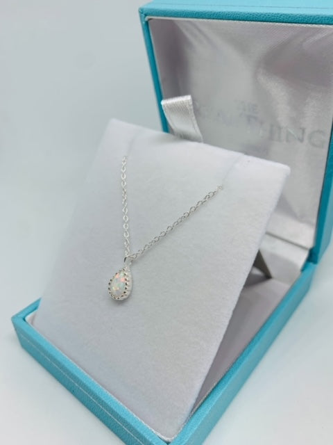 Opal Teardrop Scalloped Edge Pendant