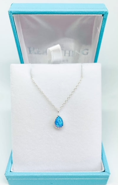 Blue Opal Scalloped Teardrop Pendant