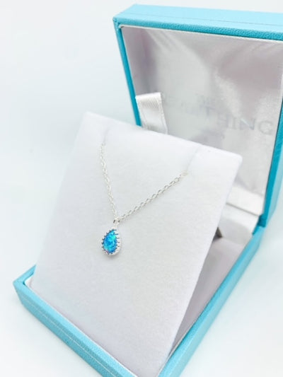 Blue Opal Scalloped Teardrop Pendant