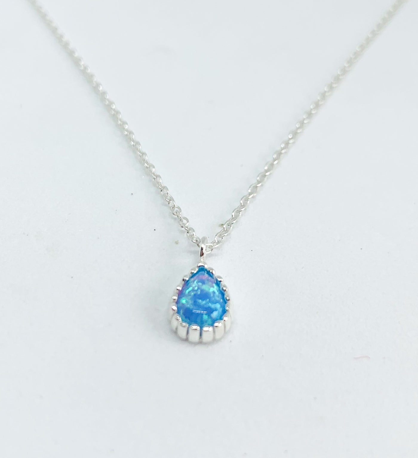 Blue Opal Scalloped Teardrop Pendant