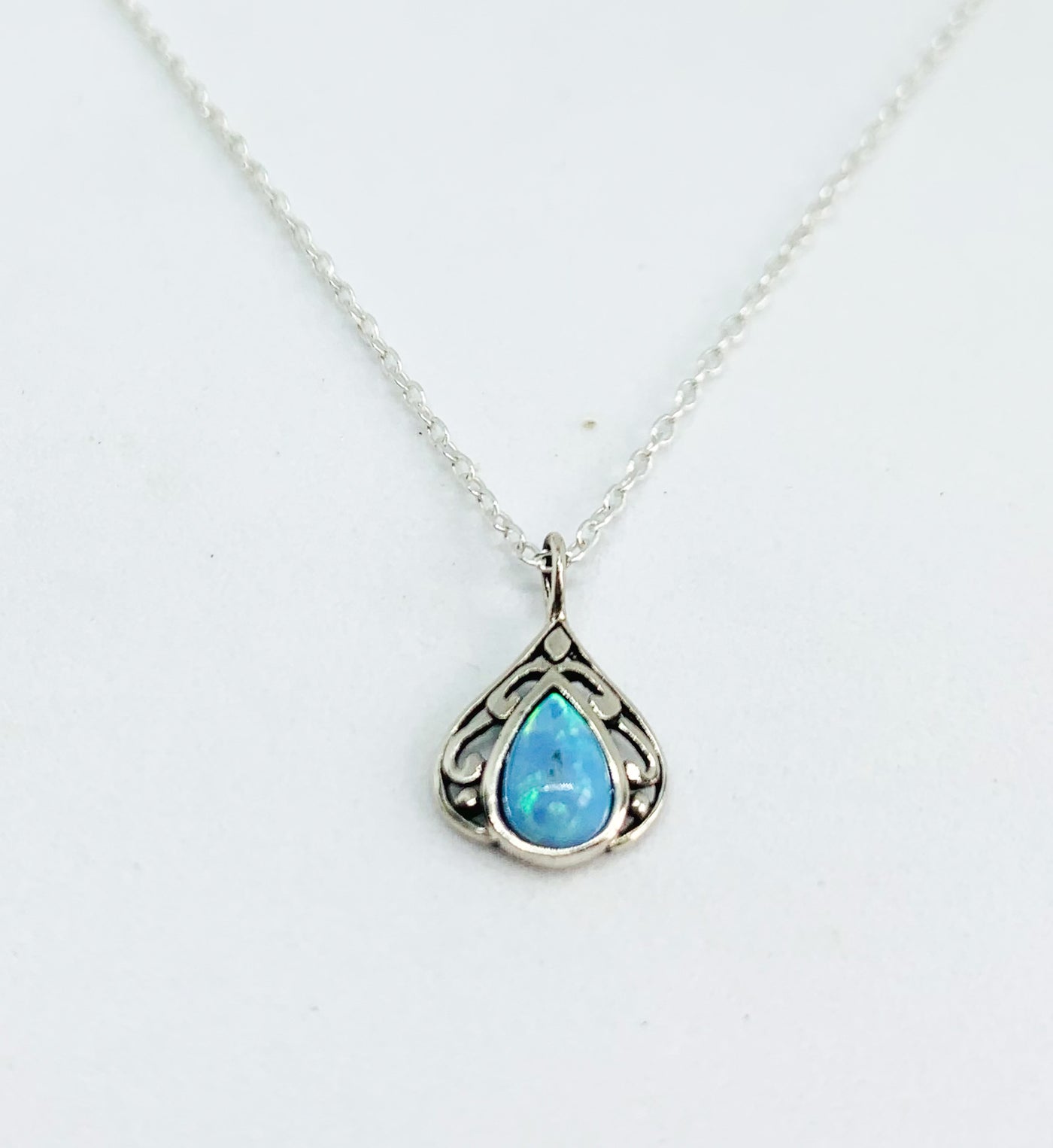 Blue Opal Teardrop Vintage Pendant