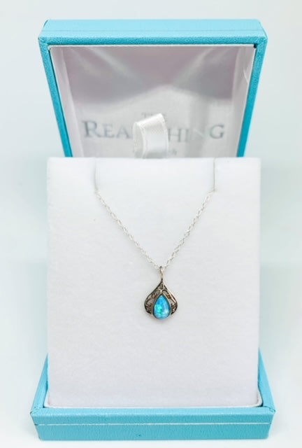 Blue Opal Teardrop Vintage Pendant