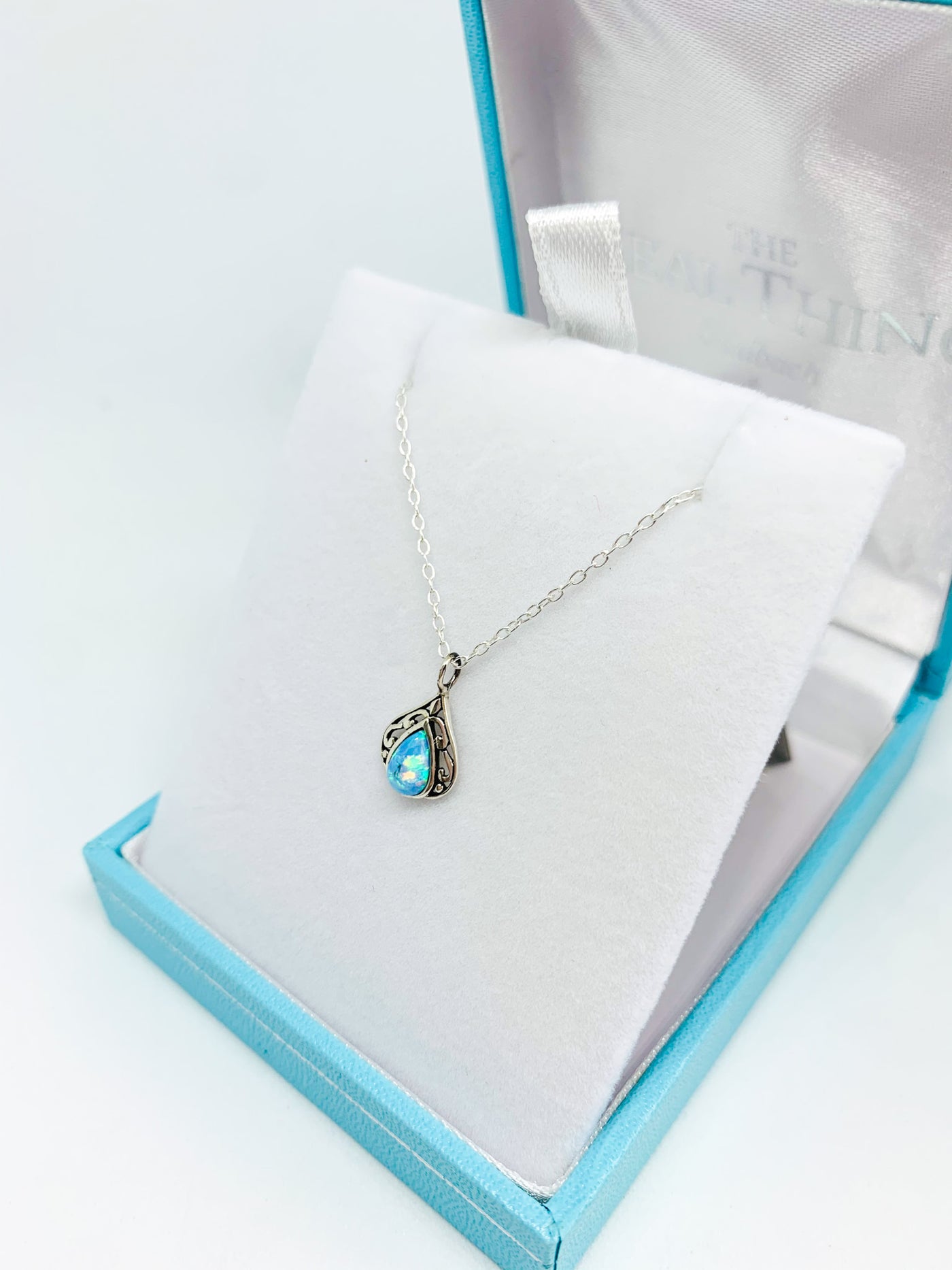 Blue Opal Teardrop Vintage Pendant