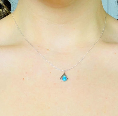 Blue Opal Teardrop Vintage Pendant