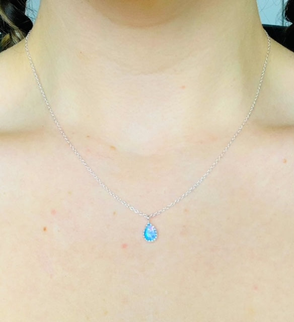 Blue Opal Scalloped Teardrop Pendant
