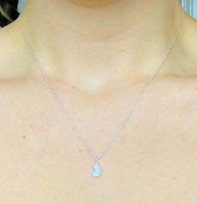 Opal Teardrop Scalloped Edge Pendant