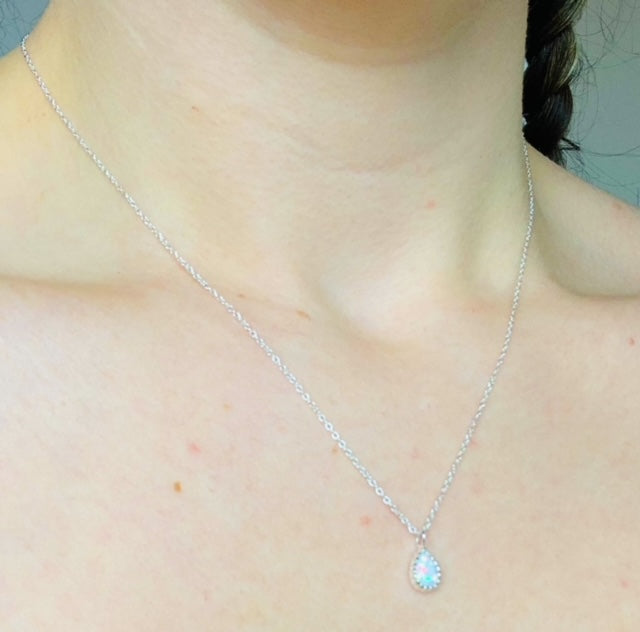 Opal Teardrop Scalloped Edge Pendant