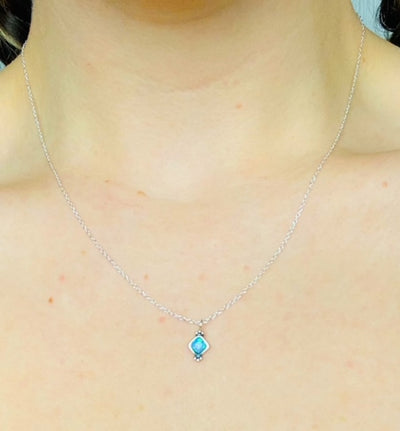 Blue Opal Vintage Square Pendant