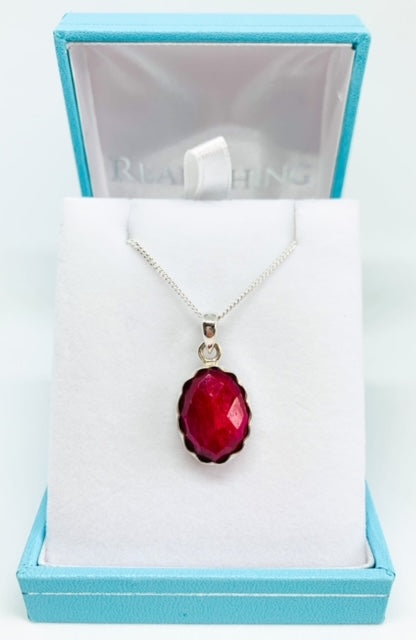 Oval Ruby Scalloped Edge Pendant