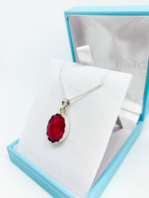 Oval Ruby Scalloped Edge Pendant