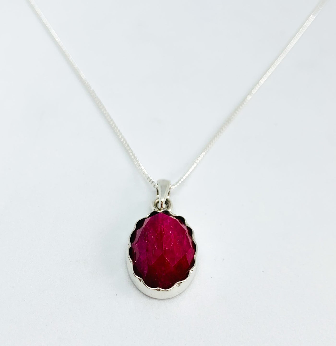 Oval Ruby Scalloped Edge Pendant