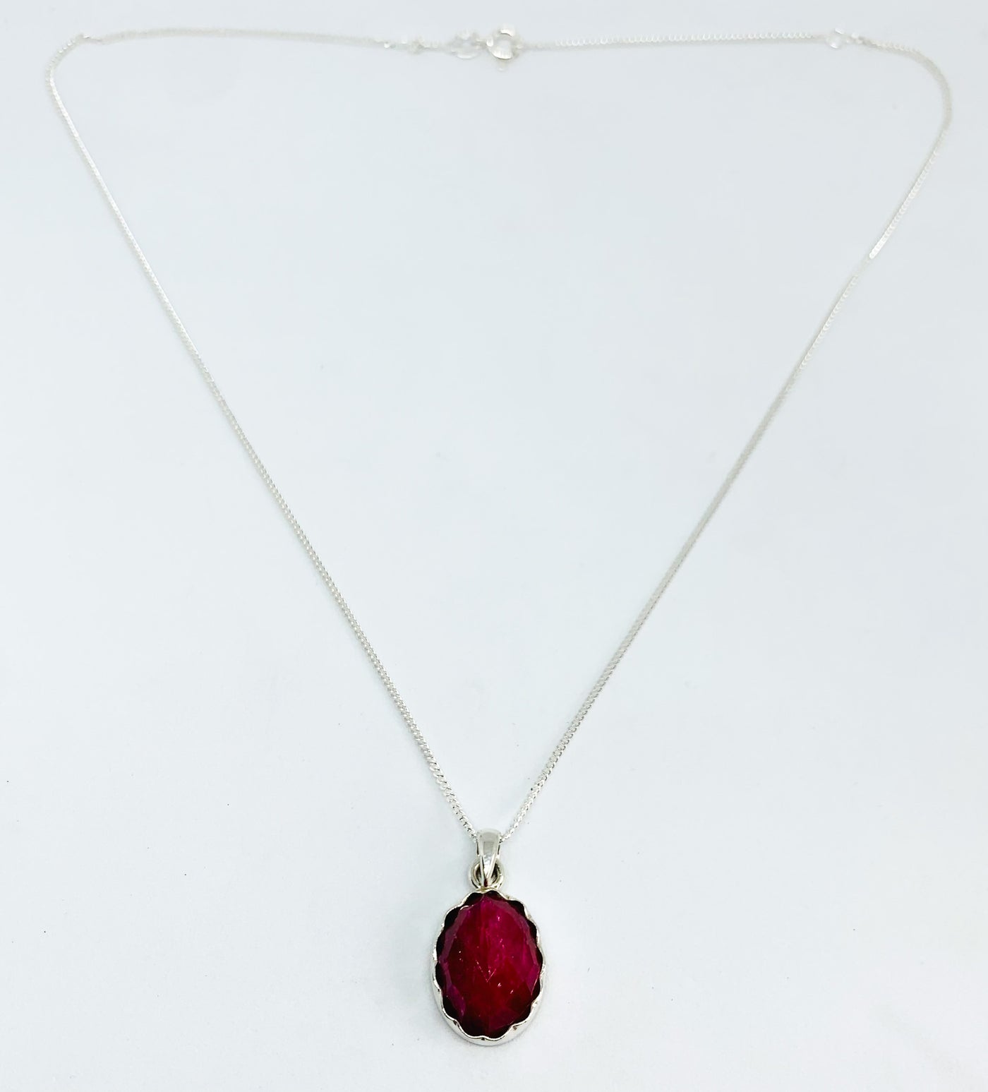 Oval Ruby Scalloped Edge Pendant