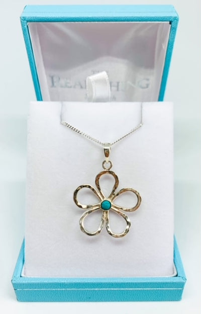 Turquoise Hammered Open Flower Pendant