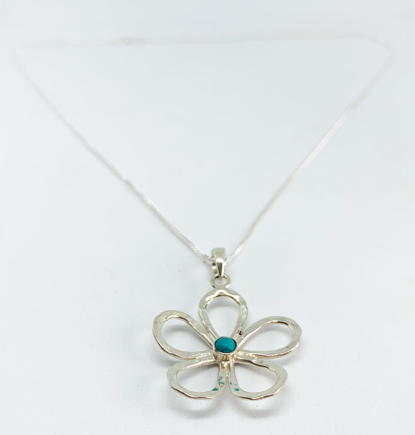 Turquoise Hammered Open Flower Pendant