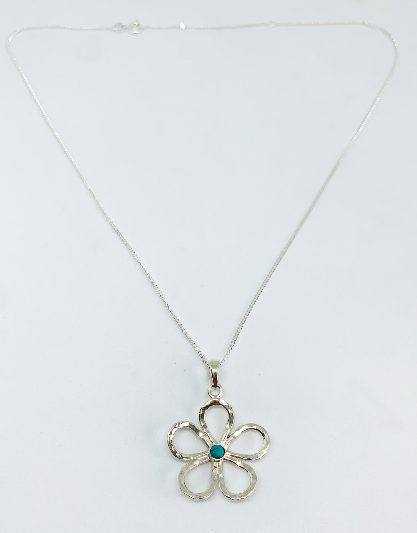 Turquoise Hammered Open Flower Pendant