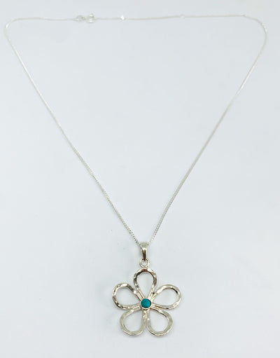 Turquoise Hammered Open Flower Pendant