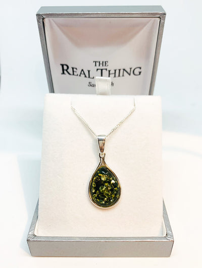 Green Amber Pear Pendant