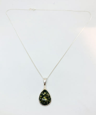 Green Amber Pear Pendant