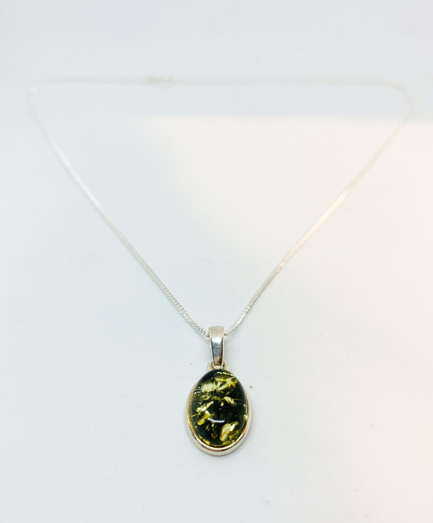 Green Amber Oval Pendant