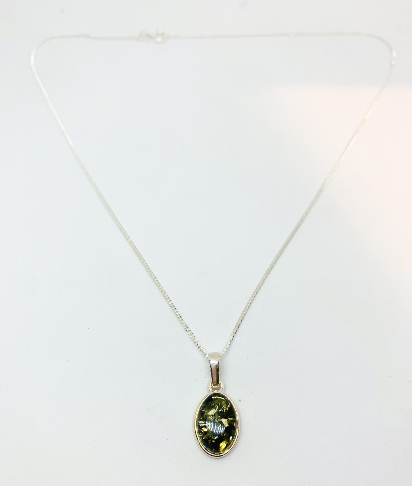 Green Amber Oval Pendant