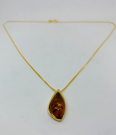 Gold Amber Marquis Pendant