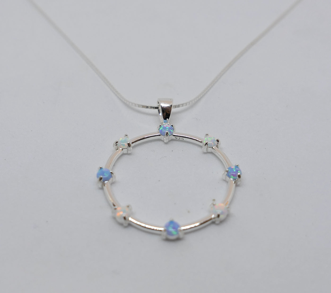 Blue & White Opal Circle Pendant