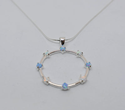 Blue & White Opal Circle Pendant