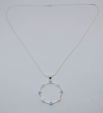 Blue & White Opal Circle Pendant