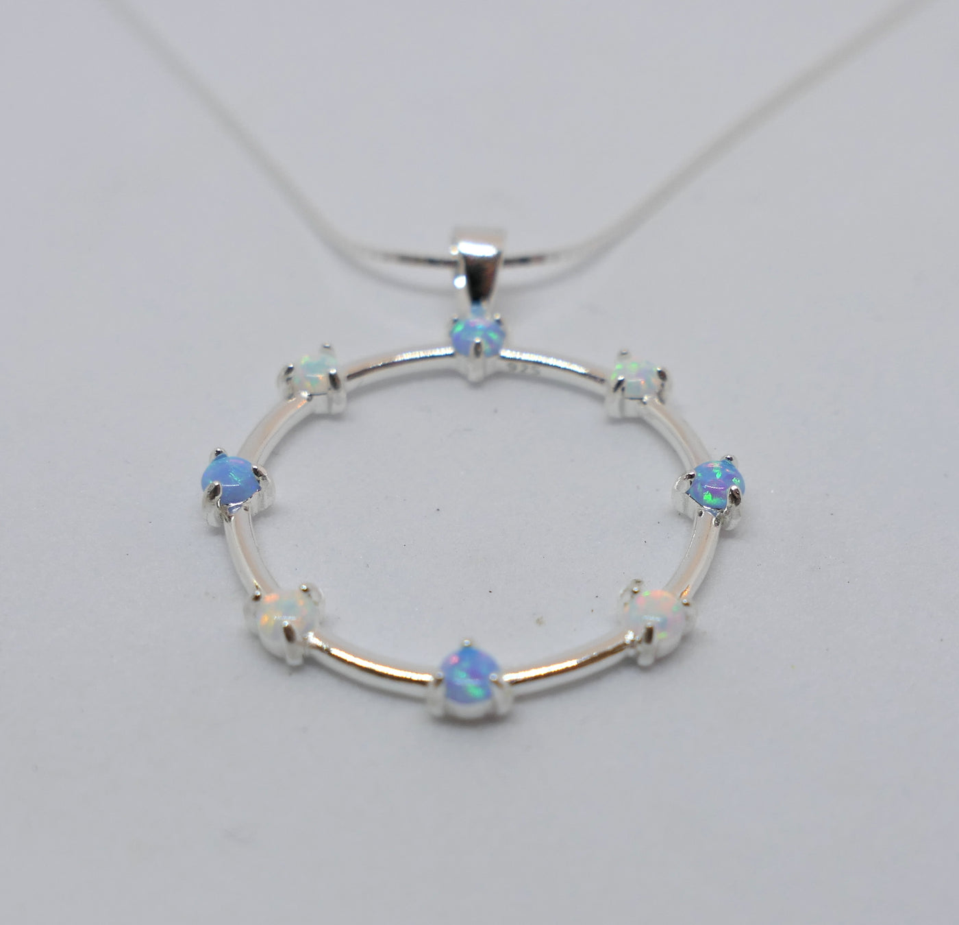 Blue & White Opal Circle Pendant